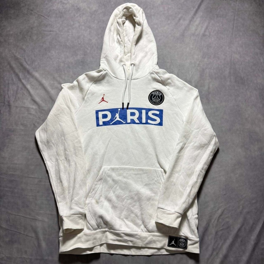 Jordan x PSG Paris Saint-Germain Hoodie Mens Large White Blue Jumpman Pullover